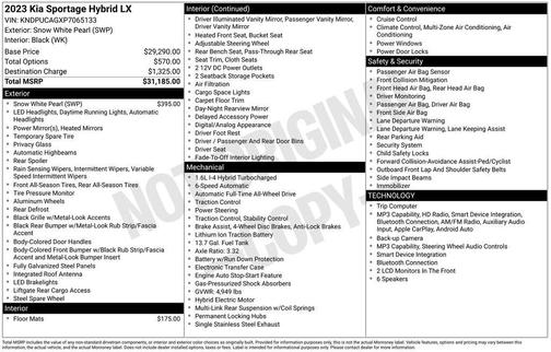 Snow White Pearl 2023 Kia Sportage Hybrid LX
