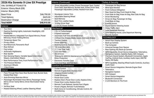 Ebony Black 2026 Kia Sorento X-Line SX Prestige