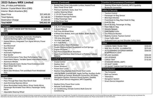 Crystal Black Silica 2023 Subaru WRX Limited