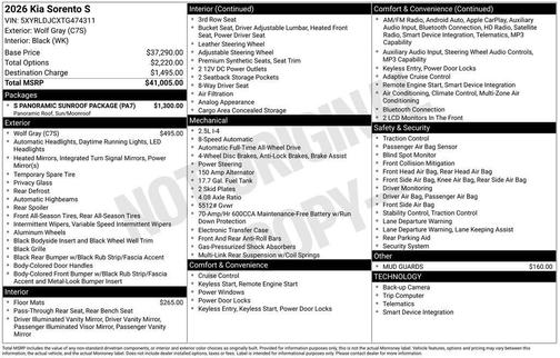Wolf Gray 2026 Kia Sorento S