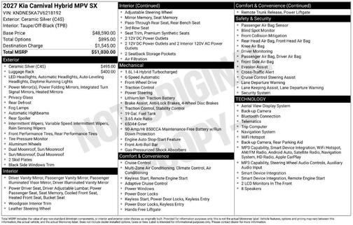 Ceramic Silver 2027 Kia Carnival SX