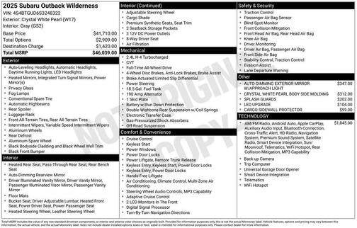 Crystal White Pearl 2025 Subaru Outback Wilderness