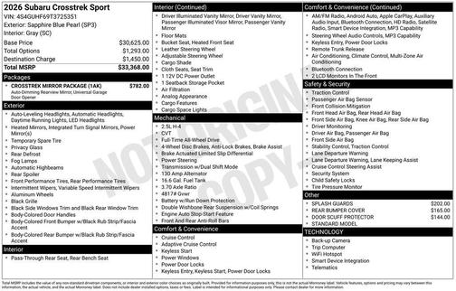 Sapphire Blue Pearl 2026 Subaru Crosstrek Sport
