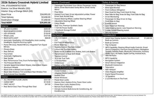 Ice Silver Metallic 2026 Subaru Crosstrek Hybrid Base