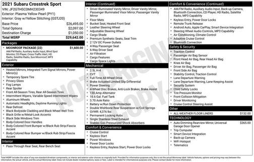 Plasma Yellow Pearl 2021 Subaru Crosstrek Sport