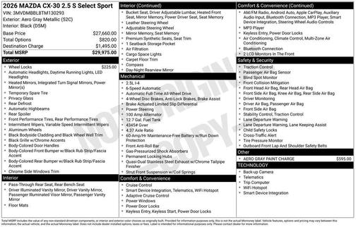 Aero Gray Metallic 2026 Mazda CX-30 2.5 S Select Sport