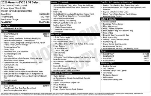 2026 Genesis GV70 2.5T Select