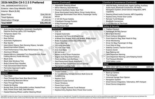 Aero Gray Metallic 2026 Mazda CX-5 2.5 S Preferred Package
