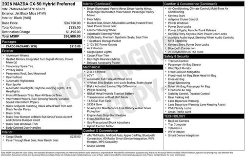 Jet Black Mica 2026 Mazda CX-50 Hybrid Preferred