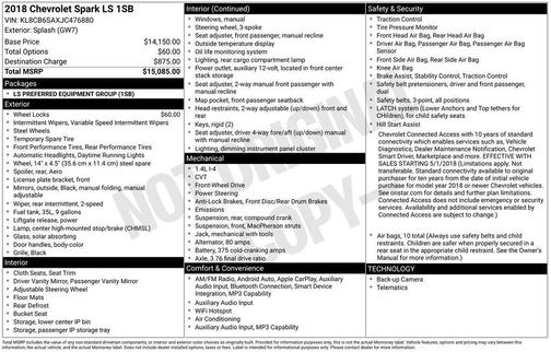 Splash Metallic 2018 Chevrolet Spark LS