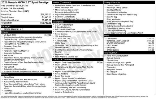 Vik Black 2026 Genesis GV70 2.5T Sport Prestige