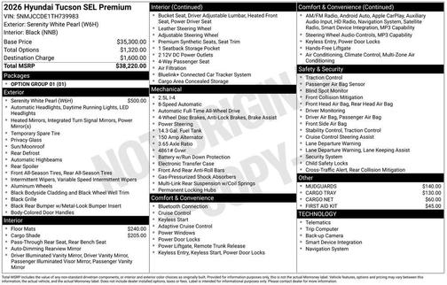 White Pearl 2026 Hyundai TUCSON SEL Premium