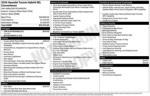 Creamy White Pearl 2026 Hyundai TUCSON Hybrid SEL Convenience