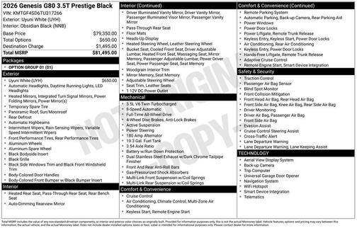 Uyuni White 2026 Genesis G80 3.5T Prestige Black AWD