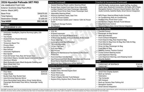 Ecotronic Gray Pearl 2026 Hyundai PALISADE XRT Pro