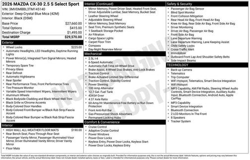 Deep Crystal Blue Mica 2026 Mazda CX-30 2.5 S Select Sport