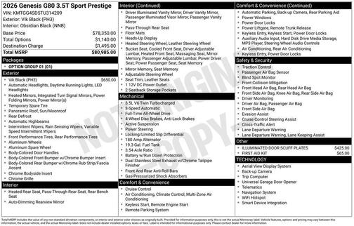 Vik Black 2026 Genesis G80 3.5T Sport Prestige AWD