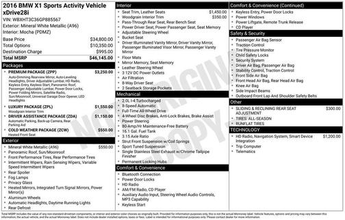 White Metallic 2016 BMW X1 xDrive 28i