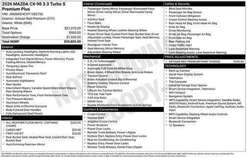 Artisan Red Premium 2026 Mazda CX-90 3.3 Turbo S Premium Plus