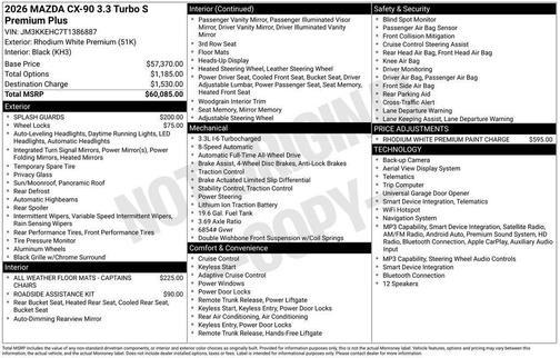 Rhodium White Premium 2026 Mazda CX-90 3.3 Turbo S Premium Plus