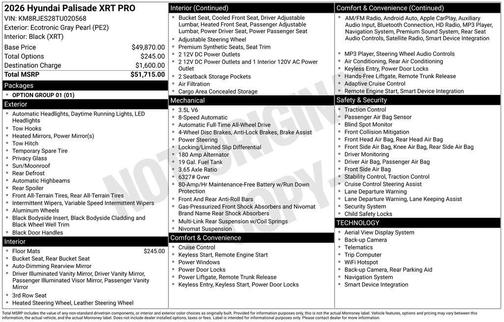 Ecotronic Gray Pearl 2026 Hyundai PALISADE XRT Pro