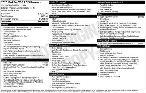 Rhodium White Metallic 2026 Mazda CX-5 2.5 S
