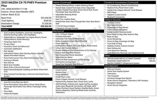2025 Mazda CX-70 PHEV Premium Plus Package