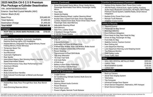 Soul Red Crystal Metallic 2025 Mazda CX-5 2.5 S Premium Plus Package