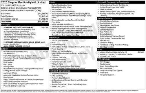 2020 Chrysler Pacifica Hybrid Limited