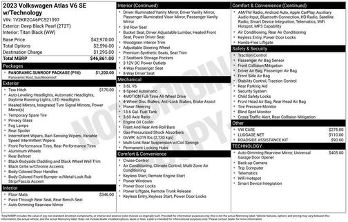 Deep Black 2023 Volkswagen Atlas 3.6L SE w/Technology