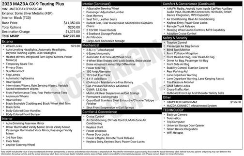 Sonic Silver Metallic 2023 Mazda CX-9 Touring Plus