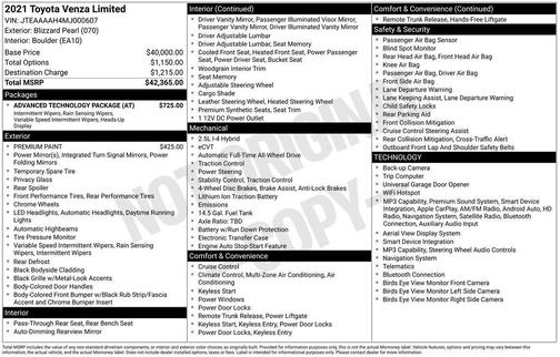 Blizzard Pearl 2021 Toyota Venza Limited