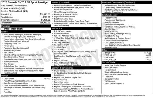 Alta White 2026 Genesis GV70 2.5T Sport Prestige