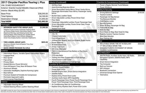 Granite Crystal Metallic Clearcoat 2017 Chrysler Pacifica Touring-L