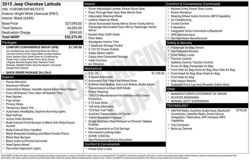 Bright White Clearcoat 2015 Jeep Cherokee Latitude