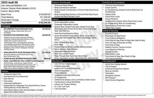 Glacier White Metallic 2023 Audi S8 4.0T