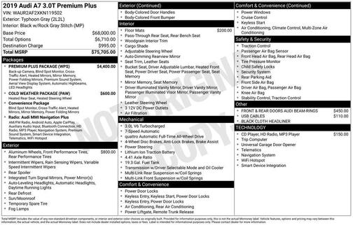 Typhoon Gray 2019 Audi A7 3.0T Premium Plus