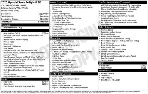 Serenity White 2026 Hyundai SANTA FE SE
