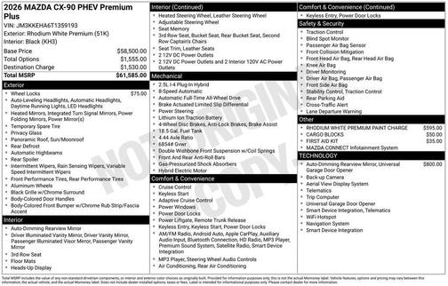 Rhodium White Premium 2026 Mazda CX-90 PHEV Premium Plus