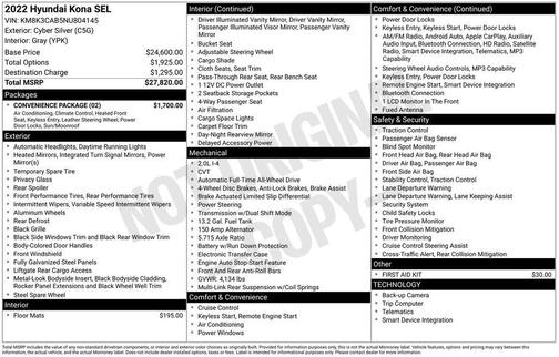 Cyber Silver 2022 Hyundai KONA SEL