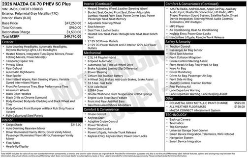 Polymetal Gray Metallic 2026 Mazda CX-70 PHEV SC Plus