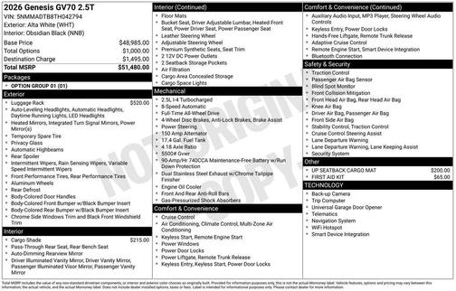 Alta White 2026 Genesis GV70 2.5T