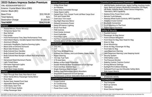 Crystal Black Silica 2023 Subaru Impreza Premium