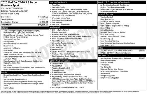 Platinum Quartz 2026 Mazda CX-90 3.3 Turbo Premium Sport