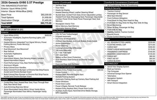 Uyuni White 2026 Genesis GV80 3.5T