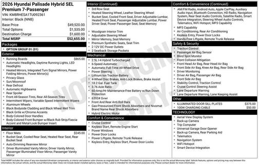 Pacific Sapphire 2026 Hyundai Palisade Hybrid SEL Premium 7P