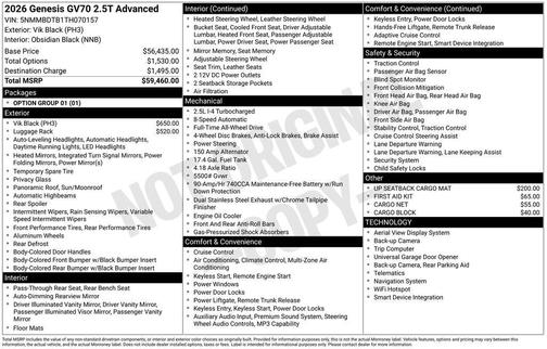 Vik Black 2026 Genesis GV70 2.5T Advanced