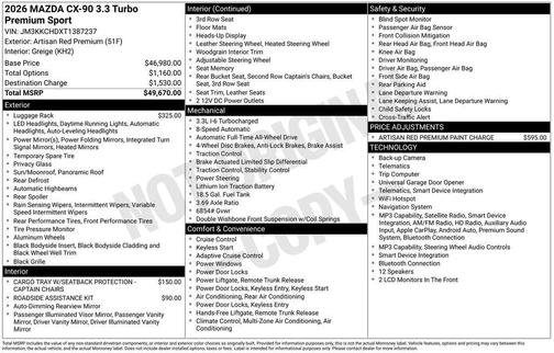 Artisan Red Premium 2026 Mazda CX-90 3.3 Turbo Premium Sport