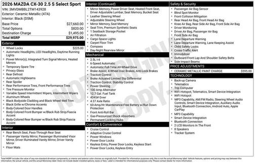 Ceramic Metallic 2026 Mazda CX-30 2.5 S Select Sport