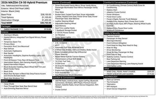 Wind Chill Pearl 2026 Mazda CX-50 Hybrid Premium